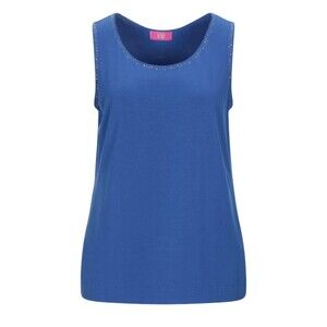 VDP Club Women's Tank Top Blue Rhinestones Scoop Neck Sz 10/46 Made in Italy